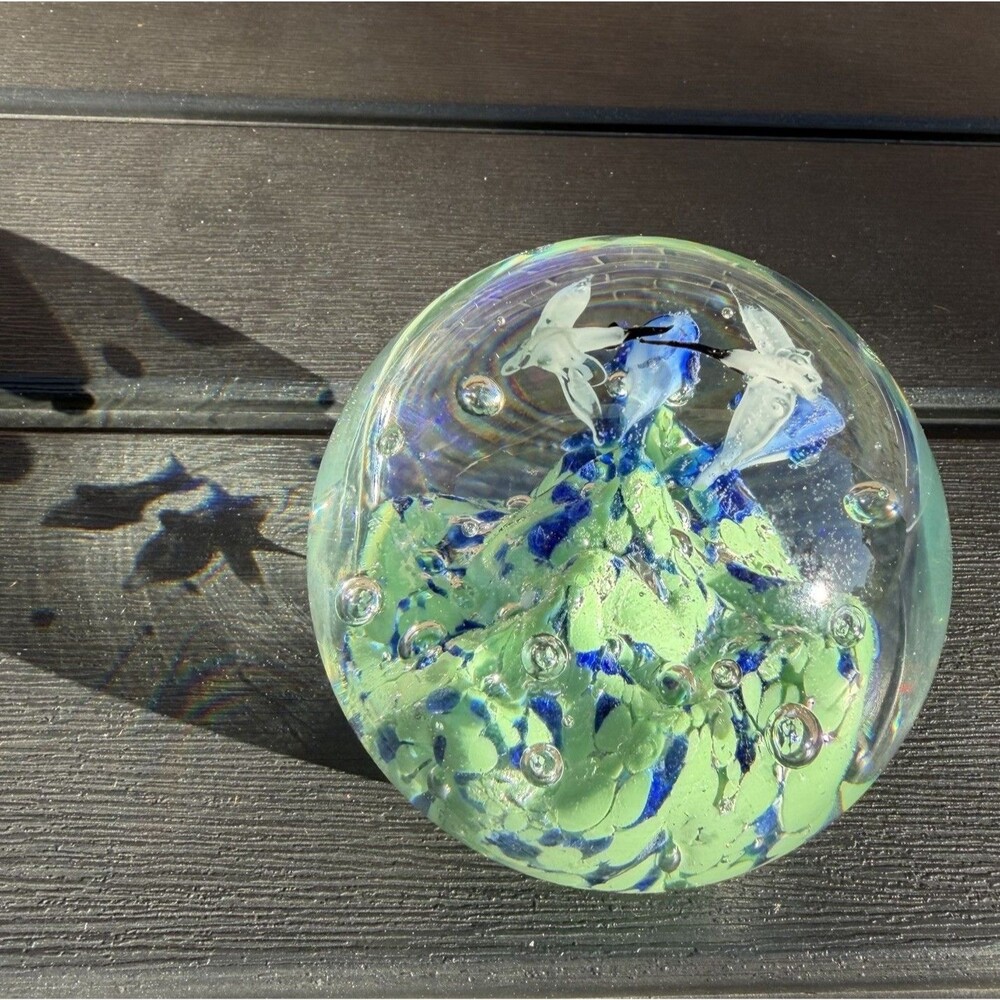 Dolphin Stingray Art Glass Paperweight Aquarium Ocean Coral Reef Coastal Beach